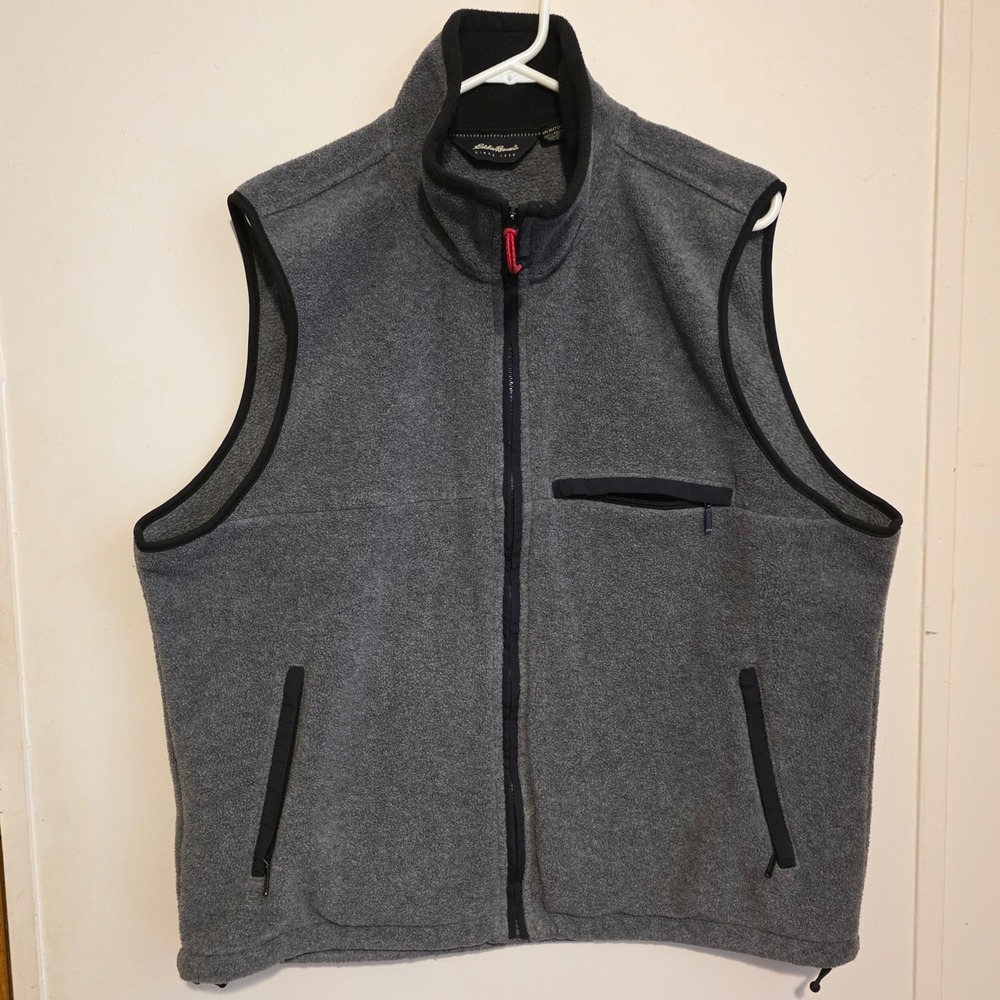 Vintage Eddie Bauer Mens Fleece Vest Size Large Gray Full Zip USA Hiking Outdoor